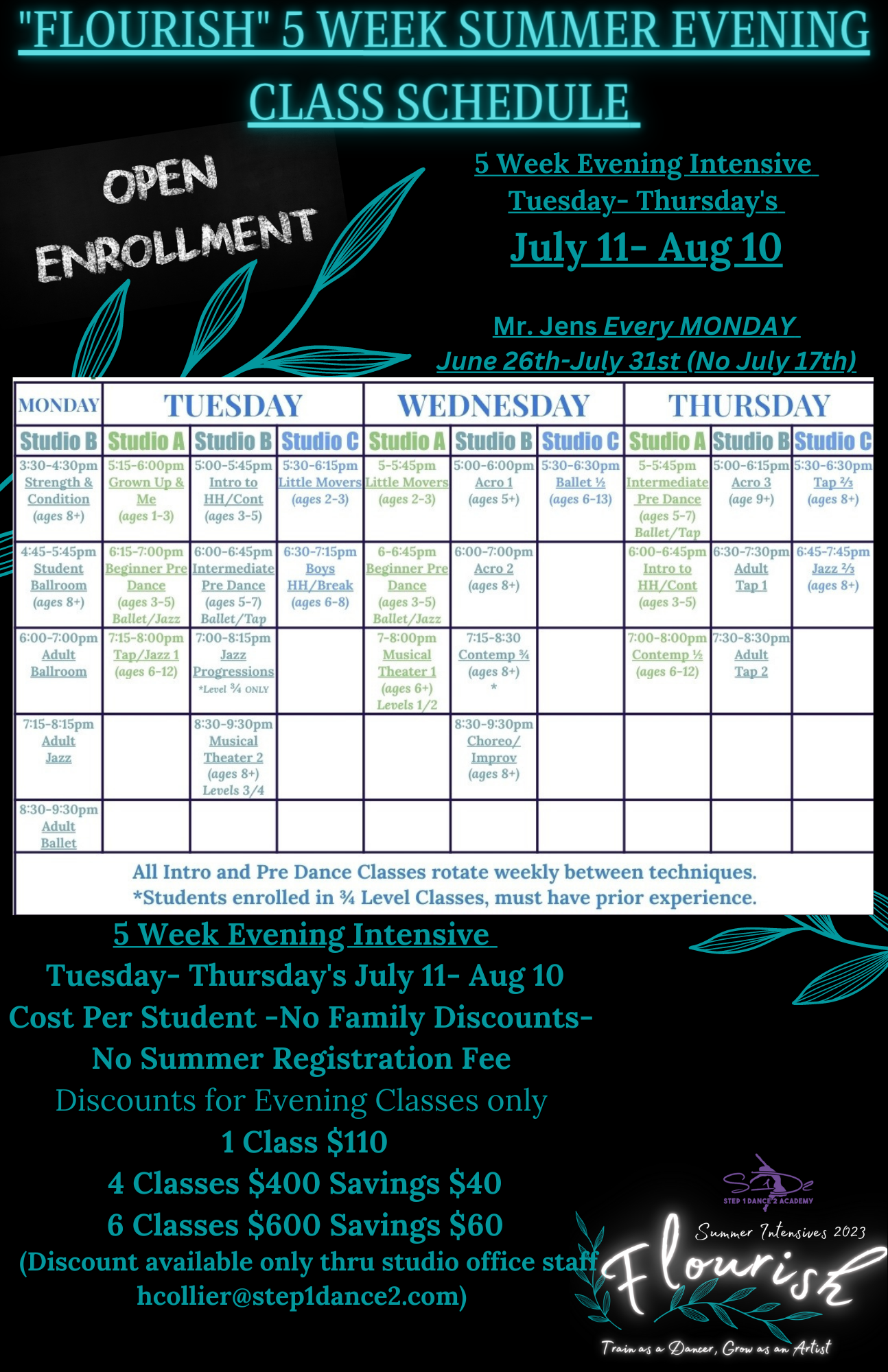 Flourish 5 Week Summer Evening Class Schedule