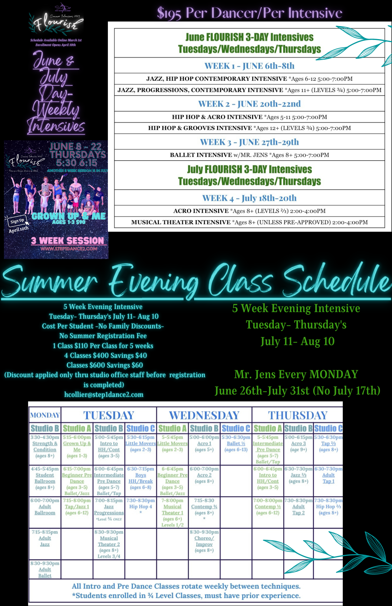 Flourish Summer Intensives and Evening Class Schedules