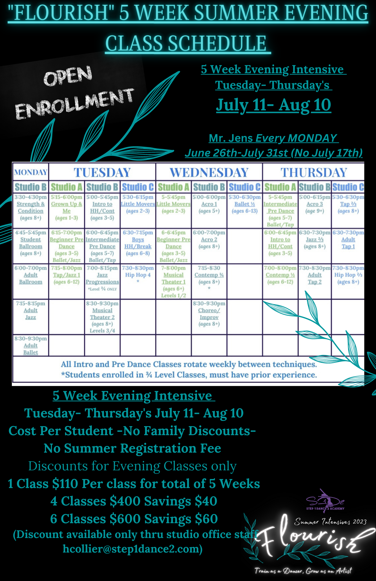 Flourish 5 Week Summer Evening Class Schedule