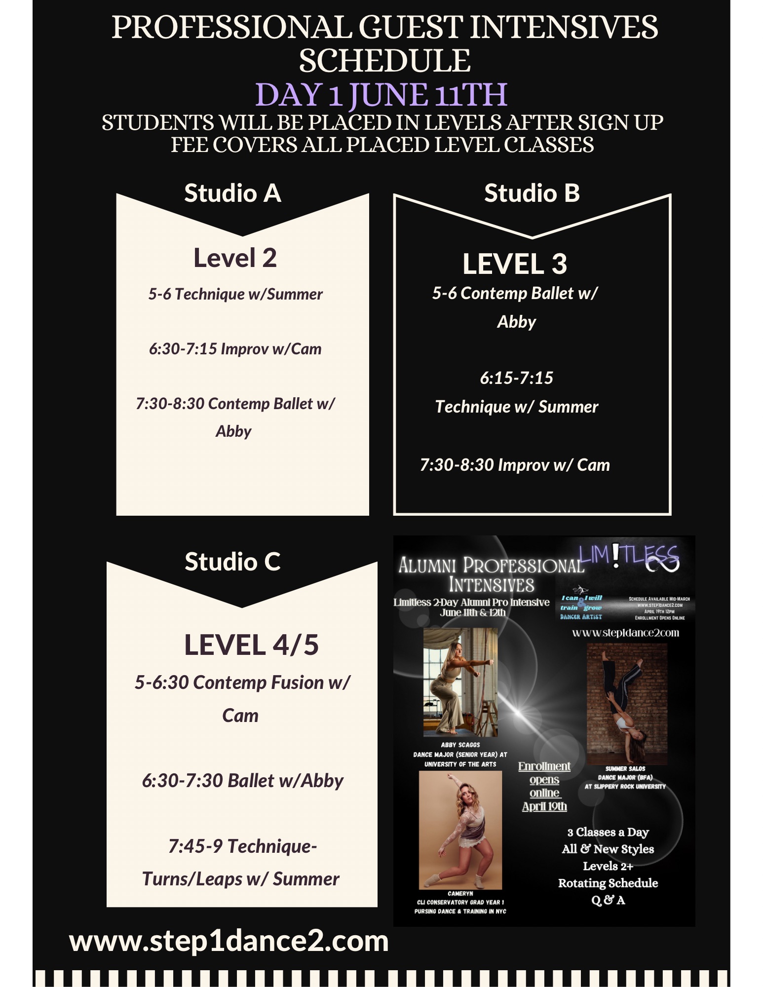 Limitless Professional Guest Intensives Schedule - Day 1