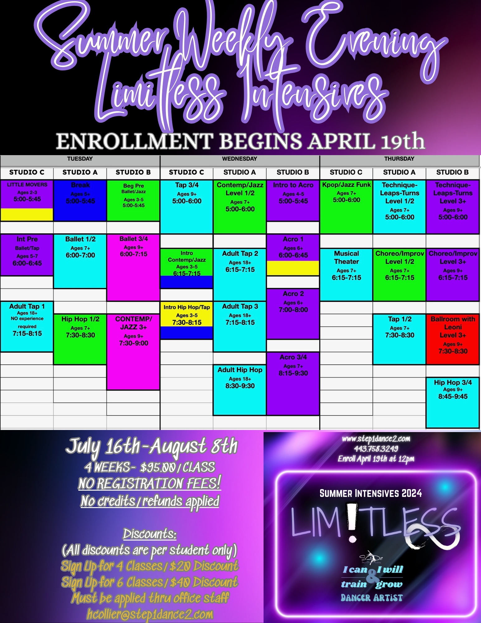Limitless Summer Weekly Evening Schedule